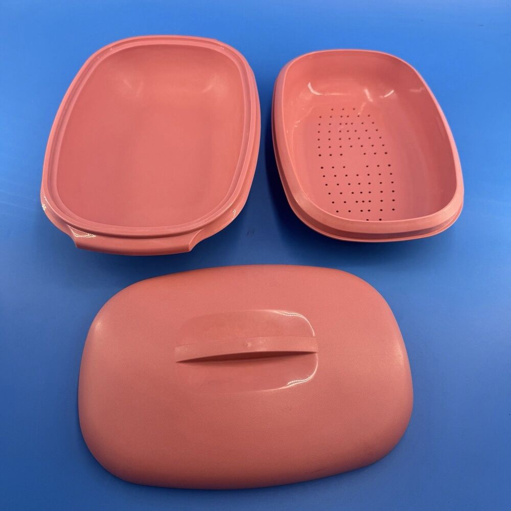 TUPPERWARE Microwave Food Steamer 6 Cup Dusty Rose Pink 3 Piece 1273-5 Vintage